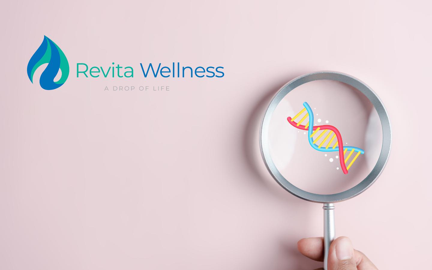 Revita Gen: Optimiza tu Bienestar con el Informe Wellness 1 Revita Wellness banner featuring the Revita Gen logo and a magnifying glass with a DNA helix, symbolizing epigenetic optimization and personalized wellness
